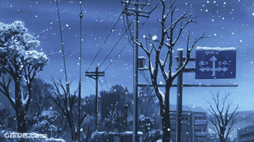 Snowy Street Scene With Sign GIF