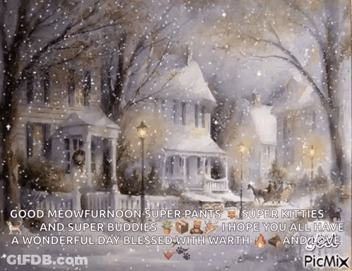 Snowy Town Painting Good Meowfurnoon Super Pants Kitties Buddies GIF
