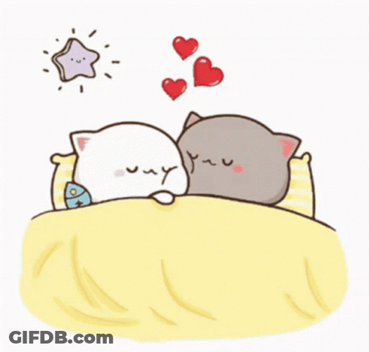 Snuggling Cute Cat Sticker With Floating Moving Hearts GIF