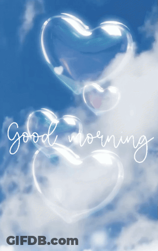 Heart-Shaped Soap Bubbles With Good Morning GIF