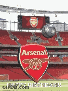 Soccer Ball Flying In Front Of Arsenal Logo GIF