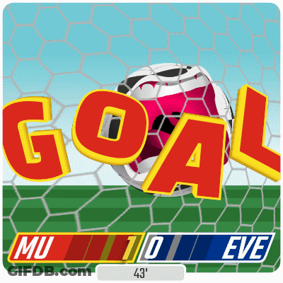 Soccer Ball Going Through Goal Net MU 1-0 EVE GIF