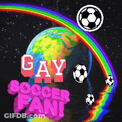 Soccer Balls Flying Around Earth Rainbow Gay Soccer Fan GIF