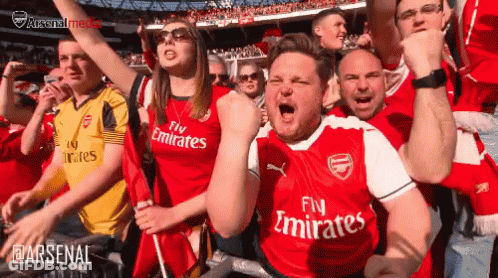 Soccer Fans Cheering In Fly Emirates Jerseys GIF