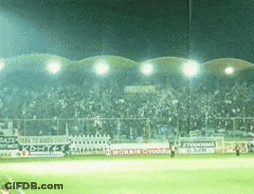 Soccer Field At Night With Sparta Banner GIF