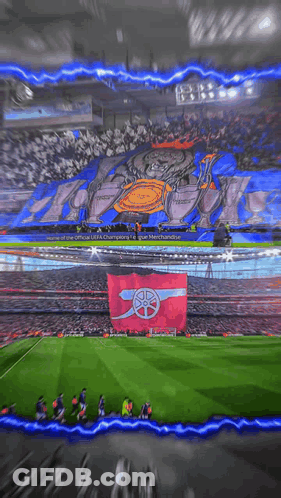 Soccer Field With Official UEFA Champions Banner GIF