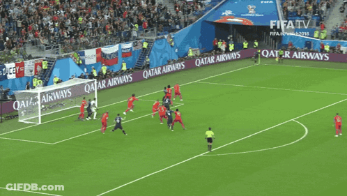 Soccer Field With Qatar Airways Ads GIF