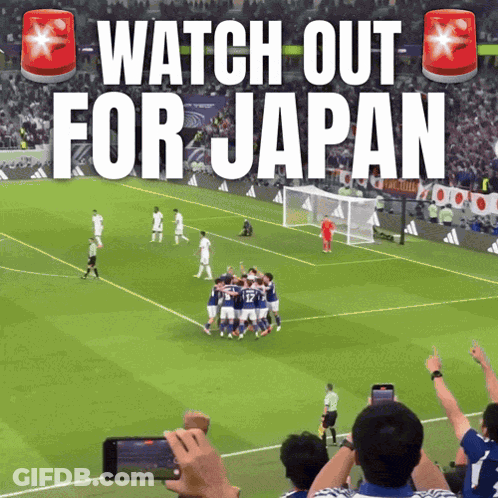Soccer Field With Watch Out For Japan GIF