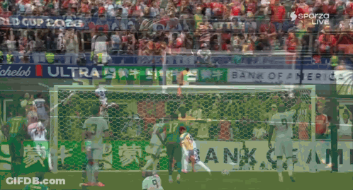 Soccer Game In Front Of Bank Of America Ad GIF