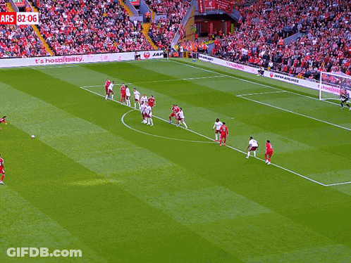 Soccer Game In Front Of Crowd With Japan Airlines Banner GIF