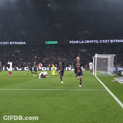 Soccer Game In Front Of Screen Saying Pour La Crypto GIF