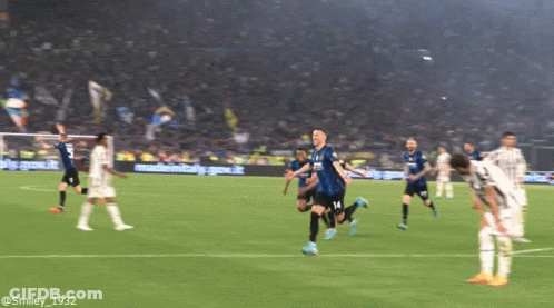 Soccer Game In Front Of Sign Saying Madeinitaly.com.it GIF