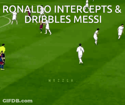Soccer Game Ronaldo Intercepts And Dribbles Messi GIF