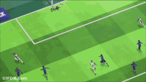 Soccer Goalie Diving To Catch Ball In Front Of Bluelock Banner GIF