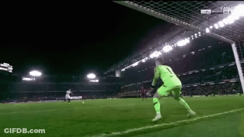 Soccer Goalie In Green Jersey Number 1 In Front Of Goal GIF