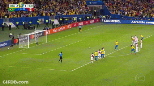 Soccer Match On Field With Mastercard And Conmebol Ads GIF