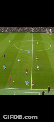 Soccer Match With Blue And Red Jerseys GIF