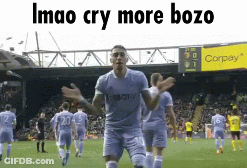 Soccer Player Arms Outstretched Sign Imao Cry More Bozo GIF