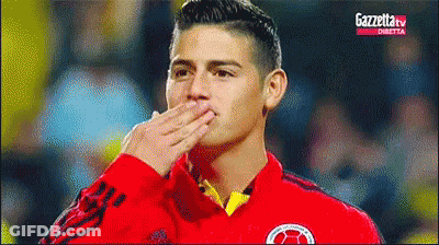 Soccer Player Blowing Kiss Red Black Adidas Jersey GIF