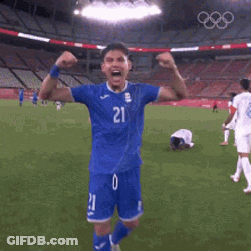 Soccer Player Blue Jersey 21 Raising Arms GIF