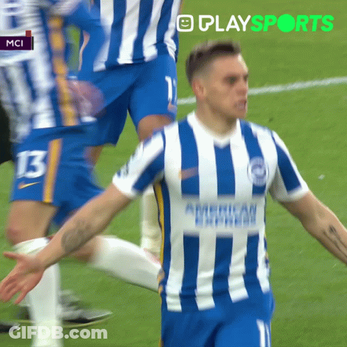 Soccer Player Blue White Striped Jersey Says American GIF