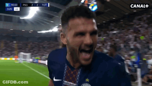 Soccer Player Celebrates Goal In Canal+ Game GIF