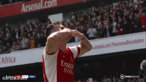 Soccer Player Celebrates Goal In Emirates Shirt GIF