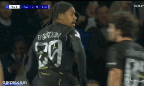 Soccer Player Celebrates Goal In Qatar Airways Jersey GIF