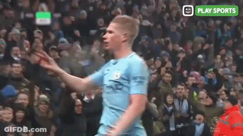 Soccer Player Celebrating Goal At Crowd With Play Sports Logo GIF