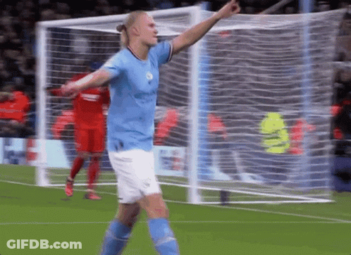 Soccer Player Celebrating Goal In Blue City Shirt GIF