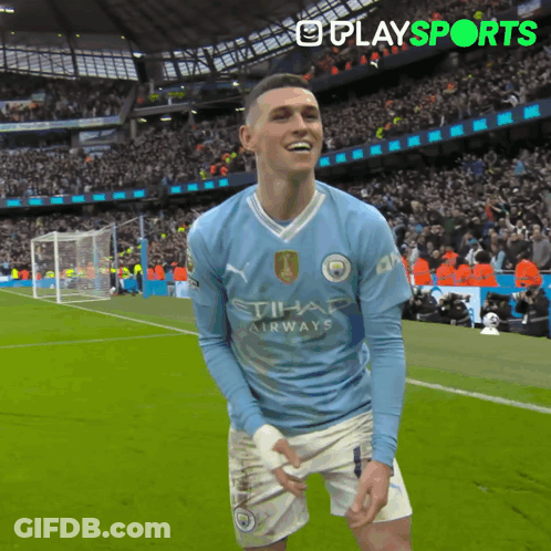 Soccer Player Celebrating Goal In Front Of Crowd GIF