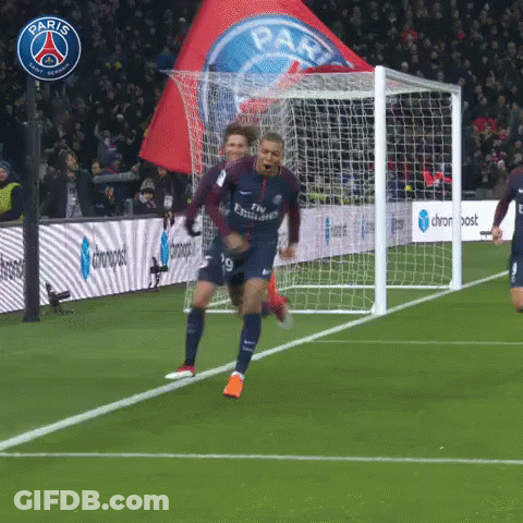 Soccer Player Celebrating Goal In Front Of Paris Logo GIF
