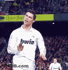 Soccer Player Celebrating Goal In Purple Fly Emirates Jersey GIF
