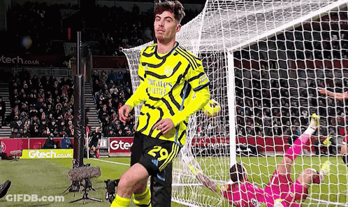 Soccer Player Celebrating Goal In Yellow Jersey GIF