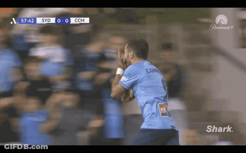 Soccer Player Celebrating Goal Sponsored By Shark GIF