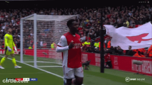 Soccer Player Celebrating In Fly Emirates Jersey GIF
