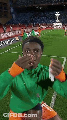 Soccer Player Covering Mouth At Caf Africa Ad GIF