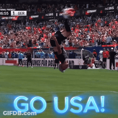Soccer Player Doing Handstand On Field With Go USA GIF
