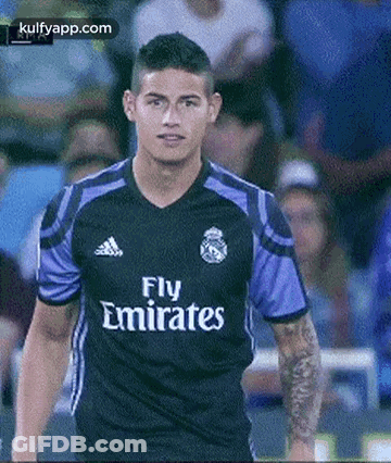 Soccer Player In Black And Purple Fly Emirates Jersey GIF