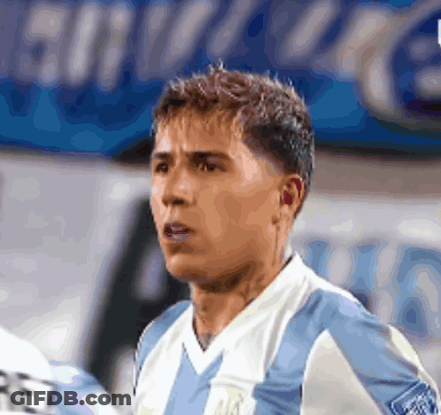 Soccer Player In Blue And White Jersey With Letter R GIF