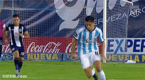 Soccer Player In Blue And White Striped Jersey Number 18 GIF