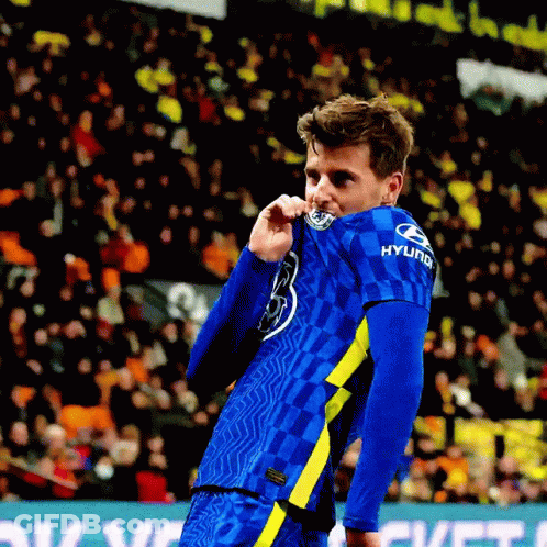 Soccer Player In Blue And Yellow Jersey With Hyundai GIF