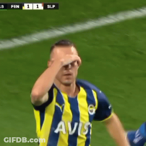 Soccer Player In Blue And Yellow Striped Shirt With Avis GIF