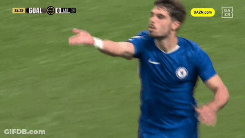 Soccer Player In Blue Jersey With Dazn.com Logo GIF