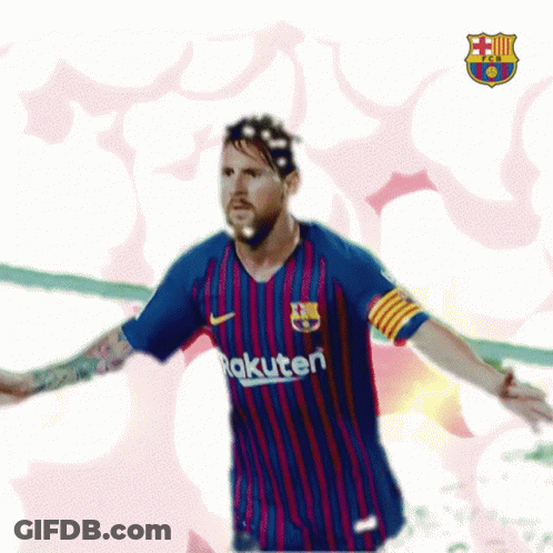 Soccer Player In Blue Rakuten Jersey Outstretched Arms GIF