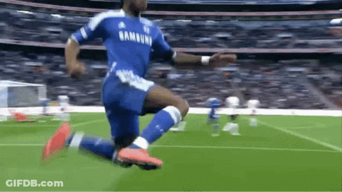 Soccer Player In Blue Samsung Jersey Jumping GIF