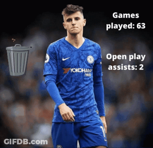 Soccer Player In Blue Yokohama Jersey By Trash Can GIF