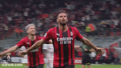 Soccer Player In Emirates Fly Better Jersey Celebrating Goal GIF