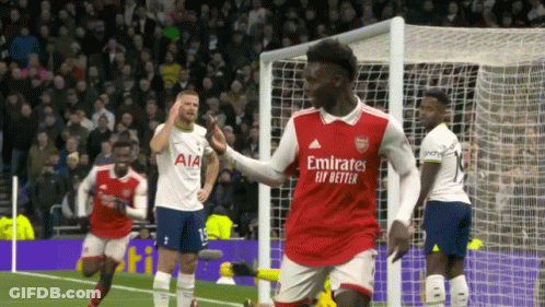 Soccer Player In Emirates Fly Better Jersey Celebrating Goal GIF