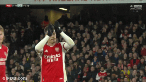 Soccer Player In Emirates Fly Better Jersey With Crowd GIF